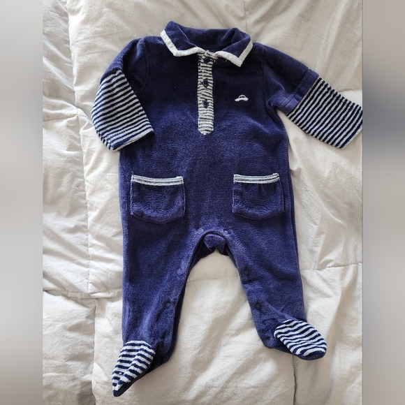 Vintage! Blue Velvety Striped Car Jumper, Kid's 0-3M - Picture 2 of 7